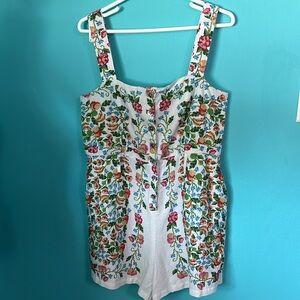 Farm Rio Floral Linen Lightweight Pocket Romper L